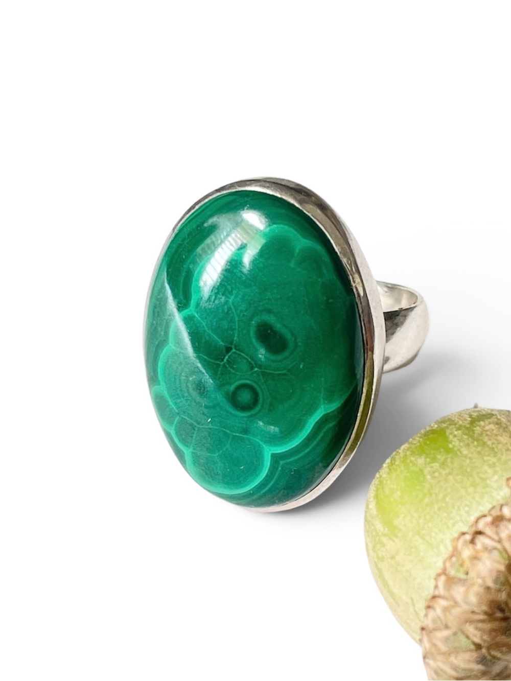 925 Sterling Silver natural Malachite Ring SizeUS 9 Butterfly “BOHO”